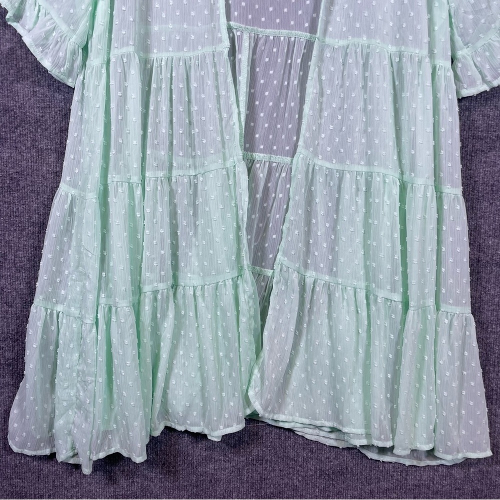 Torrid NWT Womenโs 2X 18-20 Mint Green Clip Dot Ruffle Kimono Tiered Open Front - Picture 5 of 8